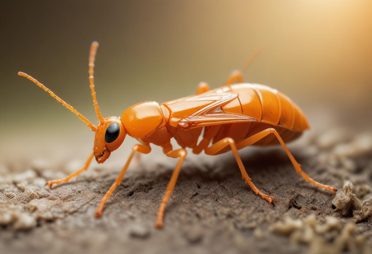 a-close-up-of-an-orange-insect-on-the-ground